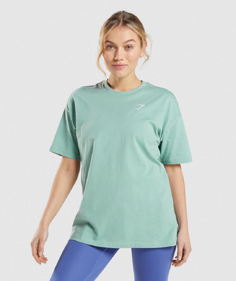 T Shirts Damskie Gymshark Treningowe Oversized Niebieskie | PL 3038QMA